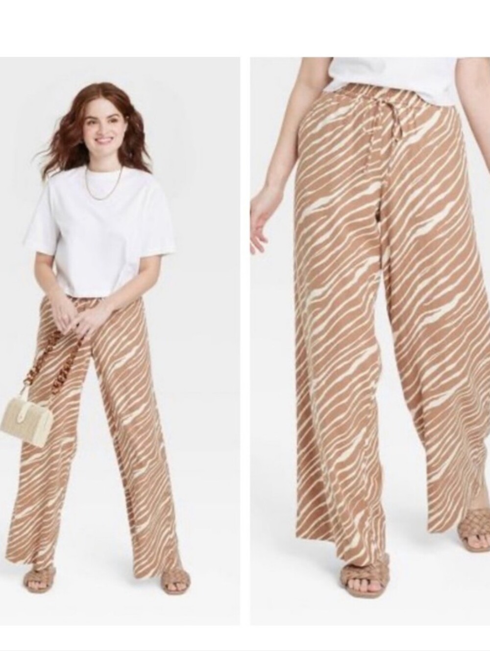 A New Day Linen Blend Wide‎ Leg Zebra Print XL Work Professional Office School